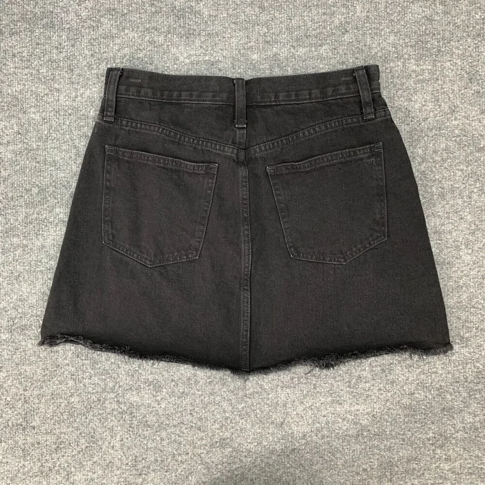 Madewell McCarren Denim Mini Skirt Womens 27 Black Wash Cotton Pockets Raw Hem